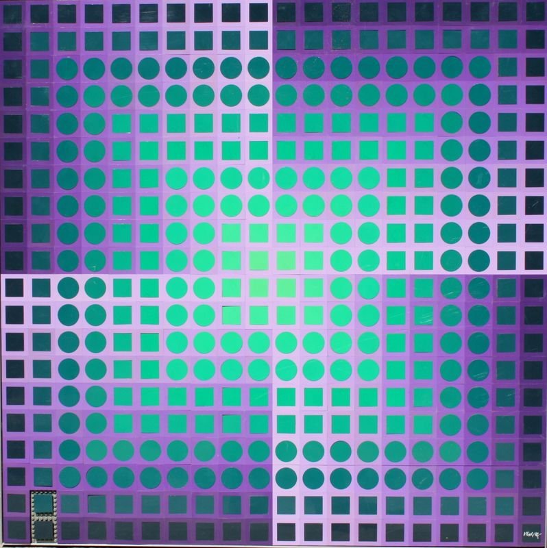 Victor VASARELY (1906-1997) Planetary Folklore Particip: Victor VASARELY (1906-1997) Planetary Folklore Participations N°2 Composition de pièces carrées en PVC. Signé en bas à droite. Signé et numéroté 40/500 au dos. Editions William WISE et PYRA AG