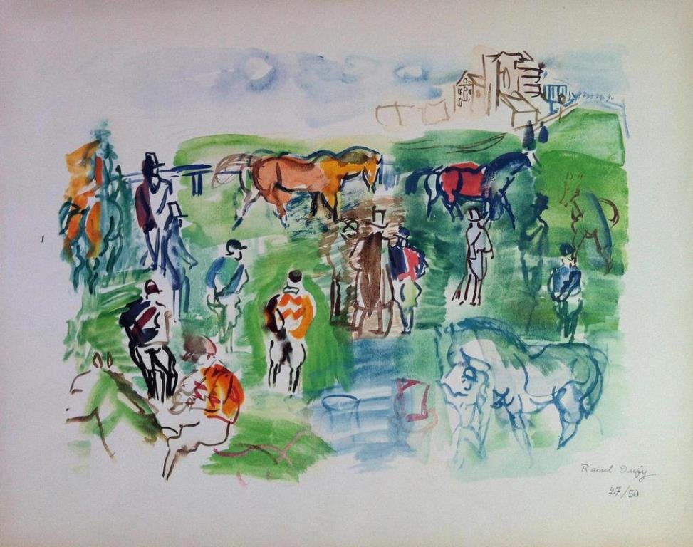 Raoul DUFY ( 1877 - 1953 ) Champs de course: Raoul DUFY ( 1877 - 1953 ) Champs de course Lithographie en couleurs sur papier. Signé et numéroté 27/50 en bas à droite. 37 x 46 cm