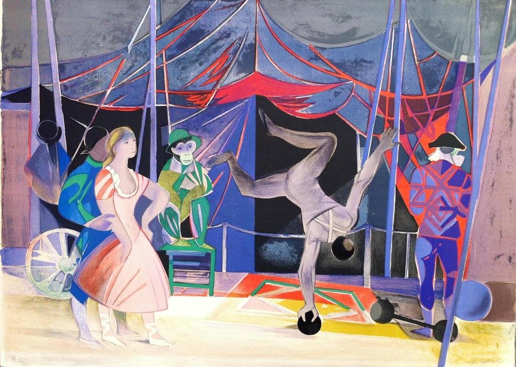 Camille HILAIRE ( 1916 - 2004 ) Le cirque Lithographie: Camille HILAIRE ( 1916 - 2004 ) Le cirque Lithographie en couleurs sur papier. Signé en bas à droite. Justifié H.C. en bas à gauche 74 x 53 cm