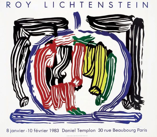 Roy LICHTENSTEIN (1923-1997) Sans titre Affiche de: Roy LICHTENSTEIN (1923-1997) Sans titre Affiche de l'exposition Daniel Templon en janvier-février 1983 à Paris, signée en bas à droite, contresignée en bas à droite. 63 x 74 cm