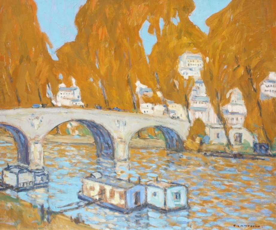 Fernand LANTOINE (1876/78-c.1955) Au bord de la rivière: Fernand LANTOINE (1876/78-c.1955) Au bord de la rivière Huile sur panneau . Signé en bas à droite. 49 x 47 cm