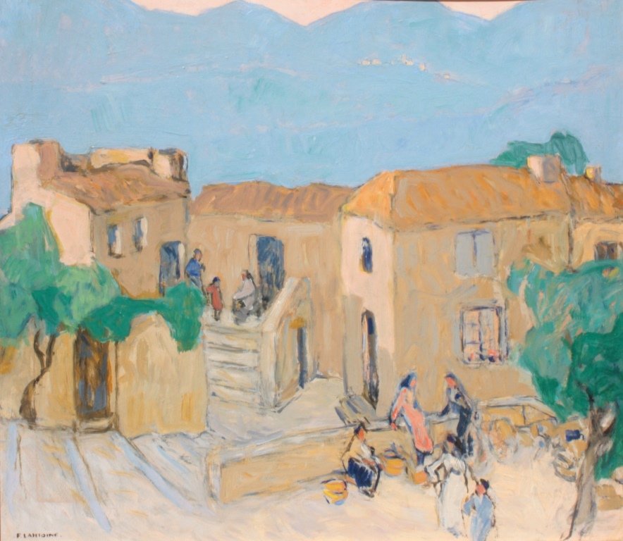 Fernand LANTOINE (1876/78-c.1955) Village animé Huile: Fernand LANTOINE (1876/78-c.1955) Village animé Huile sur panneau. Signé en bas à gauche. 54 x 601 cm