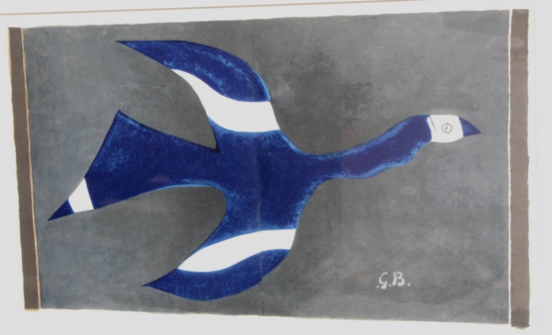 Georges BRAQUE (1882-1963), d'après Oiseau bleu Estampe: Georges BRAQUE (1882-1963), d'après Oiseau bleu Estampe en couleurs sur papier. Monogrammé en bas à droite (planche) 30 x 52 cm
