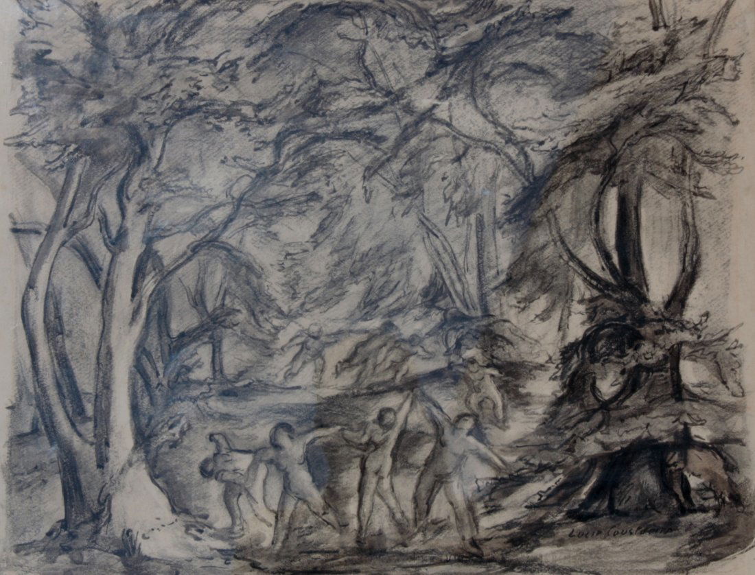 Lucie COUSTURIER (1870-1925) Bacchanale Fusain sur pap: Lucie COUSTURIER (1870-1925) Bacchanale Fusain sur papier. Signé en bas à droite. 46 x 60 cm