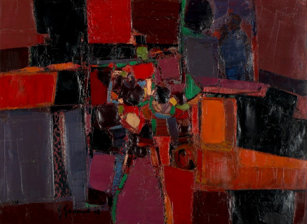 Gabriel GODARD (1933) Composition abstraite - 1960 Hui: Gabriel GODARD (1933) Composition abstraite - 1960 Huile sur toile. Signée et datée en bas vers la gauche 60 x 81 cm