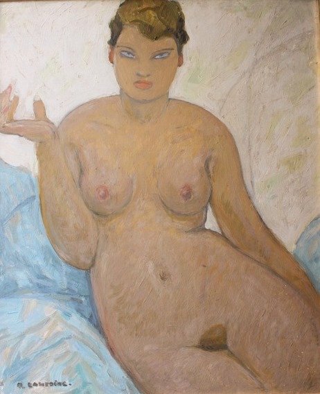 Fernand LANTOINE (1876/78-c.1955) Nu féminin Huile sur : Fernand LANTOINE (1876/78-c.1955) Nu féminin Huile sur panneau. Signé en bas à gauche. 65 x 54 cm