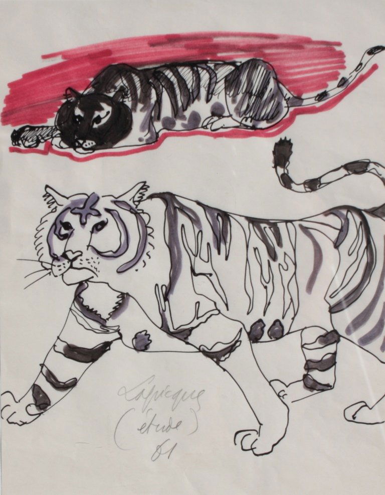 Charles LAPICQUE (1898-1988) Etude de tigre Encre et: Charles LAPICQUE (1898-1988) Etude de tigre Encre et feutre sur papier