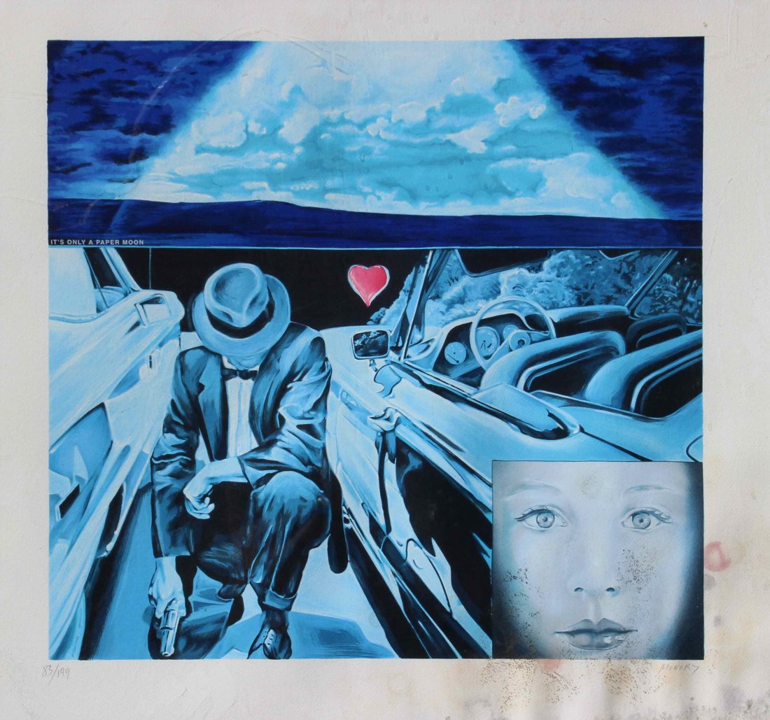 Jacques MONORY (né en 1924) It's only a paper moon: Jacques MONORY (né en 1924) It's only a paper moon Lithographie en couleurs sur papier Signé en bas à droite (hors planche) Numéroté 83/199 59 x 63,5 cm (rousseurs)