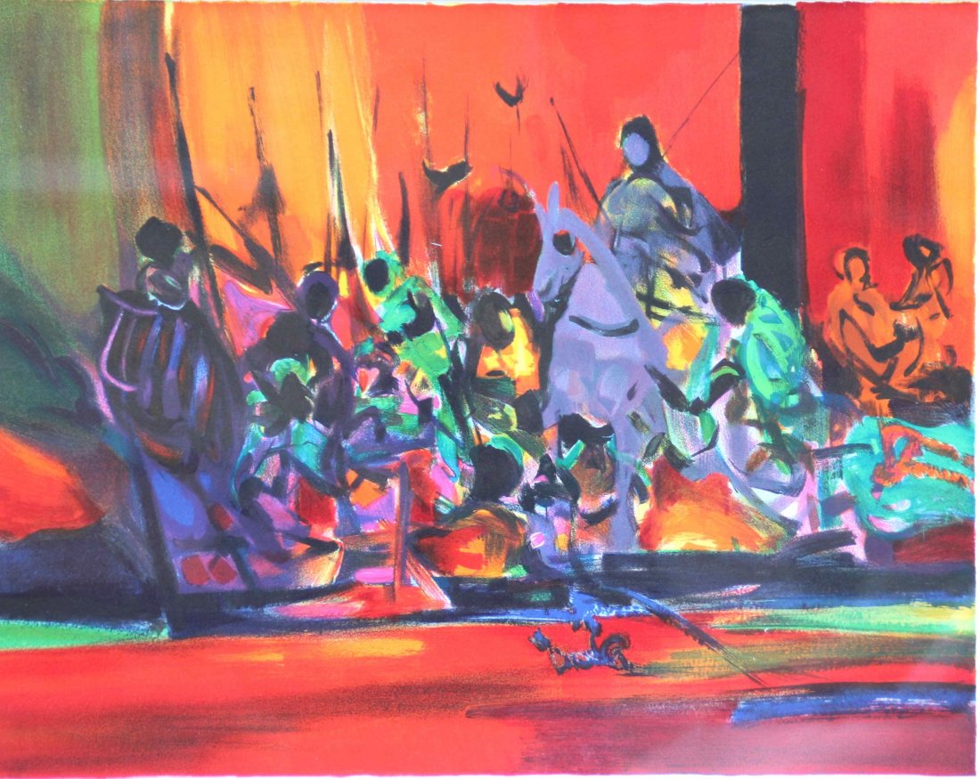 Marcel MOULY (1918-2008) Les guerriers rouges.: Marcel MOULY (1918-2008) Les guerriers rouges. Lithographie en couleur sur papier. Justifié EA. Signé en bas à droite. 39 x 29 cm