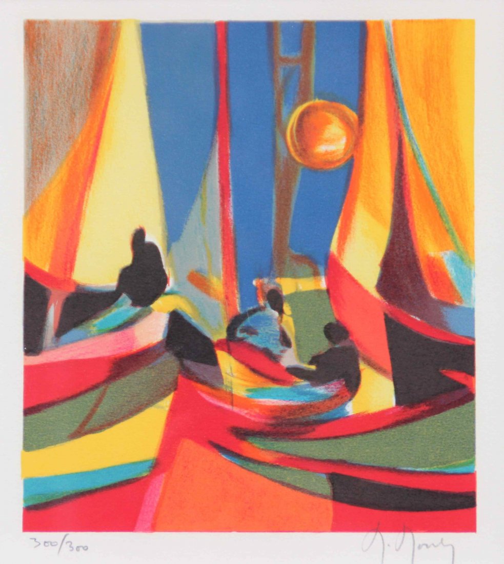 Marcel MOULY (1918-2008) Le soleil jaune. Lithographie: Marcel MOULY (1918-2008) Le soleil jaune. Lithographie en couleurs sur papier. Numéroté 300 / 300 Signé en bas à droite. 26,5 X 22 cm