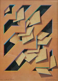 Lennart NYSTRÖM (1944) Composition géométrique sur fond: Lennart NYSTRÖM (1944) Composition géométrique sur fond orange Estampe en couleur sous verre , signé dans la planche en bas à droite , dédicacé en bas à gauche 69 x 49 cm