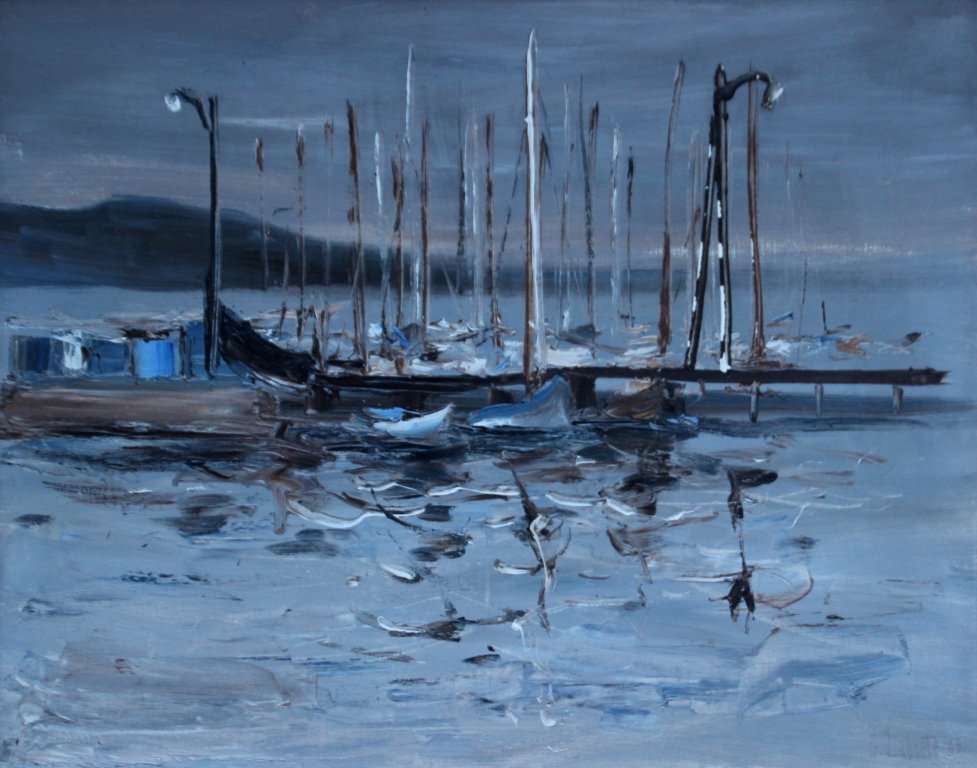 Georges LAPORTE (1926-2000) Bateaux à marée basse 1963: Georges LAPORTE (1926-2000) Bateaux à marée basse 1963 Huile sur toile. Signé et daté en bas à droite. 71 x 91 cm