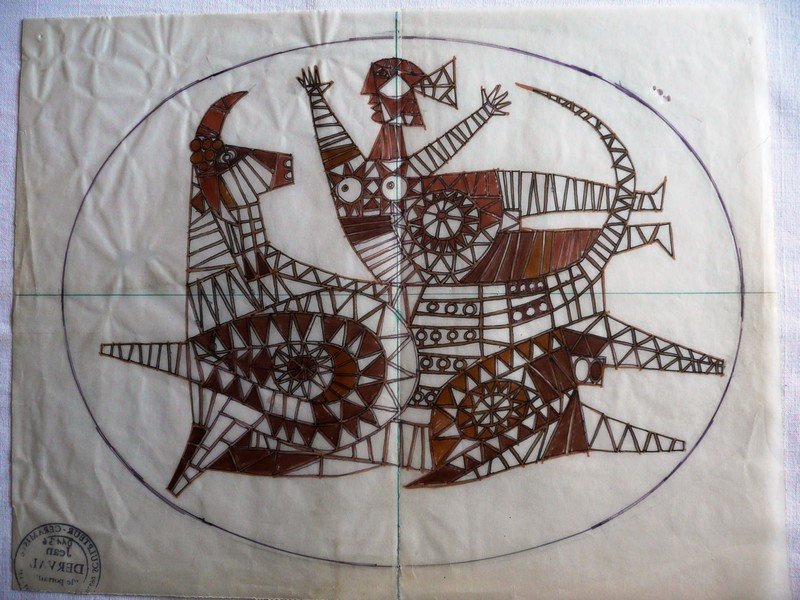 Jean DERVAL (1925-2010) Projet de plongeoir pour: Jean DERVAL (1925-2010) Projet de plongeoir pour l'hôtel Byblos - Saint Tropez Encre et feutre sur papier calque 21 x 16 cm (petits trous) Numéro d'archive 00136