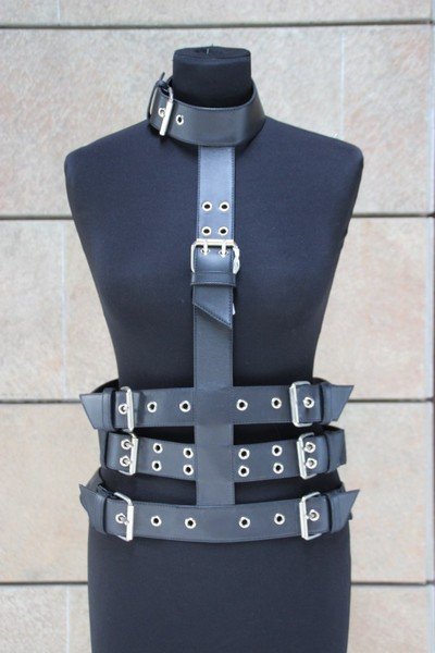 ZANOTTI Ceinture à trois rangs en cuir Noir reliés (1 of 2)