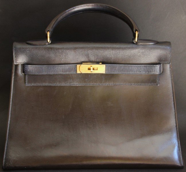 HERMES  Paris Sac KELLY en box bleu marine  32 cm, (1 of 3)