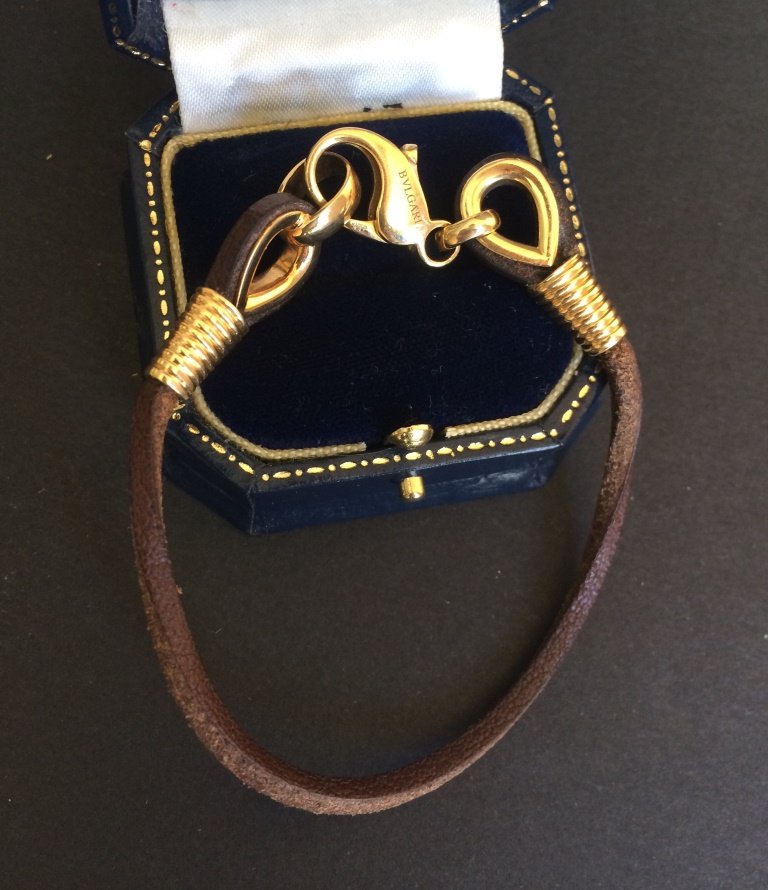 BULGARI Bracelet en cuir marron et or jaune 18 K  P : (1 of 1)