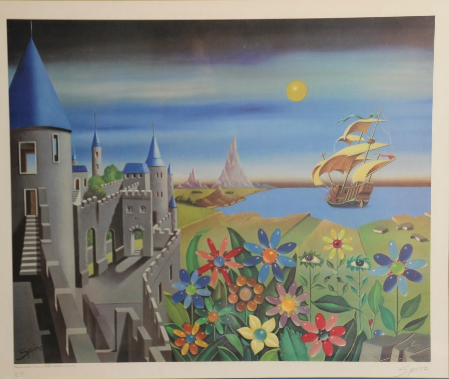 Georges SPIRO (1909-1994) Le chteau Lithographie en: Georges SPIRO (1909-1994) Le chteau Lithographie en couleurs sur papier. Sign en bas droite et justifi E.A. en bas gauche 54 x 65 cm