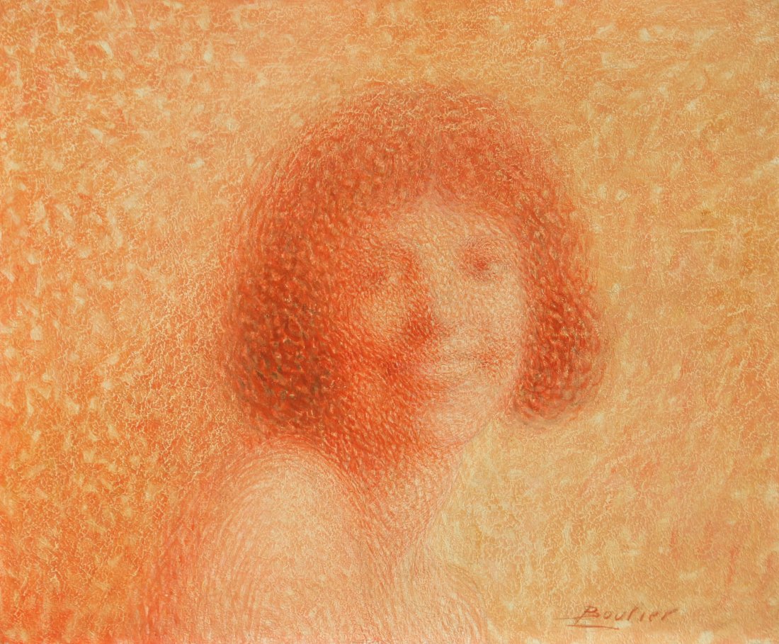 Lucien BOULIER (1882-1963) Portrait de jeune fille: Lucien BOULIER (1882-1963) Portrait de jeune fille Huile sur panneau . Sign en bas droite 37 x 45 cm