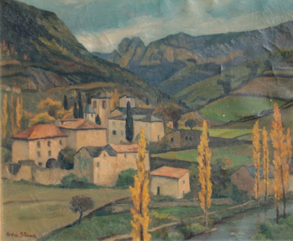 André STRAUSS (1885-1971) Les peupliers dorés Huile: André STRAUSS (1885-1971) Les peupliers dorés Huile sur toile. Signé en bas à gauche. Titré au dos 53 x 64 cm