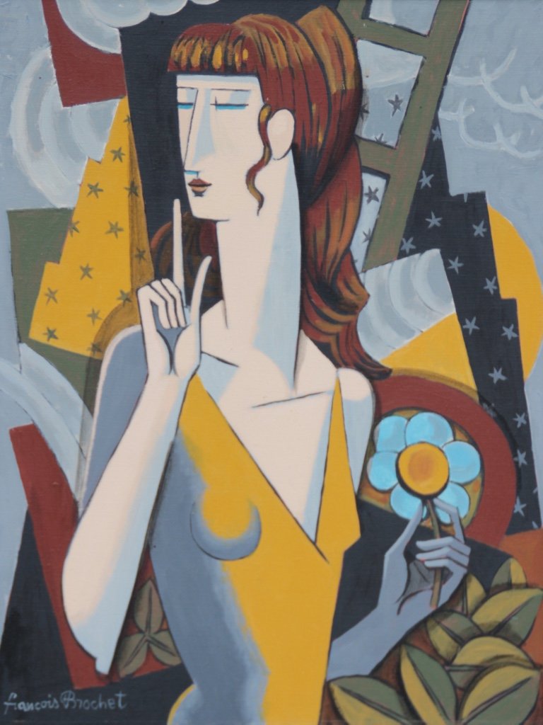 François BROCHET (1925-2001) Portrait féminin en buste: François BROCHET (1925-2001) Portrait féminin en buste Huile sur toile. Signé en bas à gauche 48,5 x 53 cm