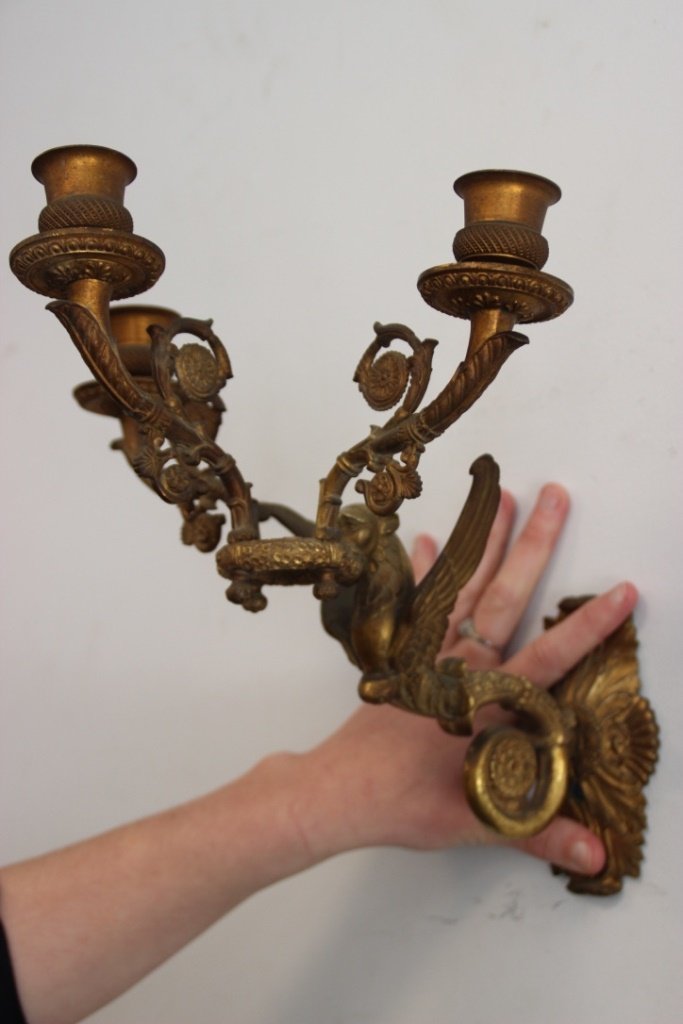 Paire d'appliques en bronze doré à trois feux de (1 of 3)