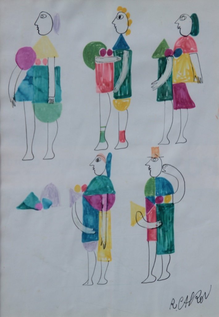 Roger CAPRON (1922-2006) Personnages colorés Encre et: Roger CAPRON (1922-2006) Personnages colorés Encre et feutre sur papier. Signé en bas à droite 30 x 20 cm