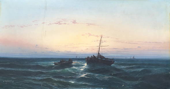 Alfred GODCHAUX (1835-1895) Marine Huile sur toile.: Alfred GODCHAUX (1835-1895) Marine Huile sur toile. Signé et daté "84" en bas à gauche 49,5 x 92 cm Restauration