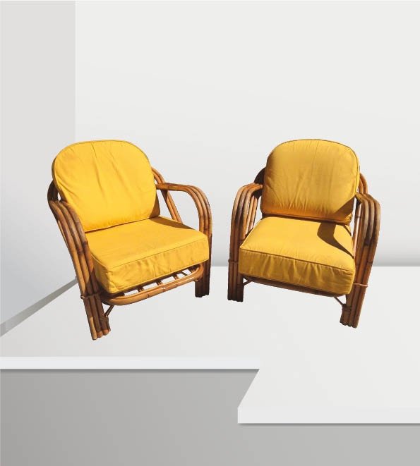 AUDOUX-MINET (XX) Paire de fauteuils en rotin à assise (1 of 1)