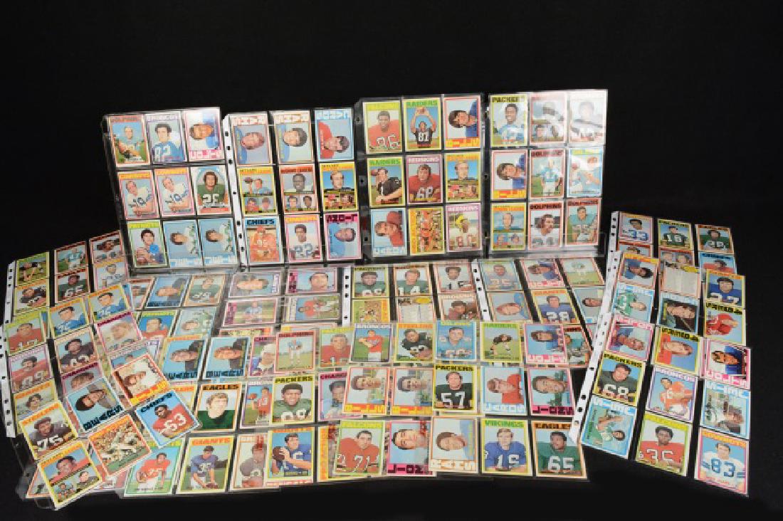 (180+/-) 1972 Football Cards: (180+/-) 1972 Football Cards. (2) John Unitas, (2) Joe Namath, Jim Plunkett, Bob Griese, Bill Bradley, Larry Csonka, Lance Alworth, Lyle Alzado, Joe Greene, Gale Sayers, O.J. Simpson, Willie Lanier. C