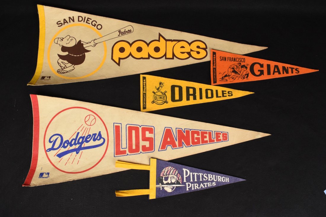 (5) Vint. Baseball Pennants - some Bazooka (1 of 6)