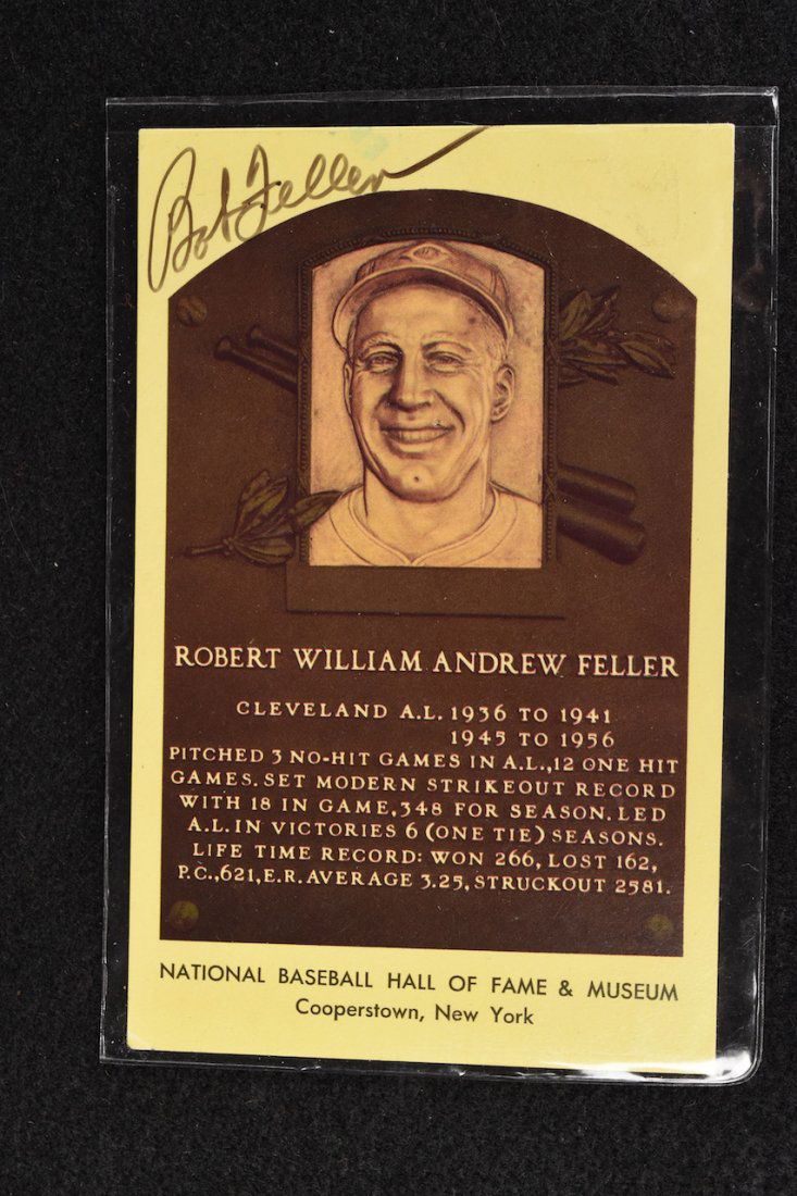 1964 Bob Feller Autographed HOF yellow plaque postcard (1 of 3)