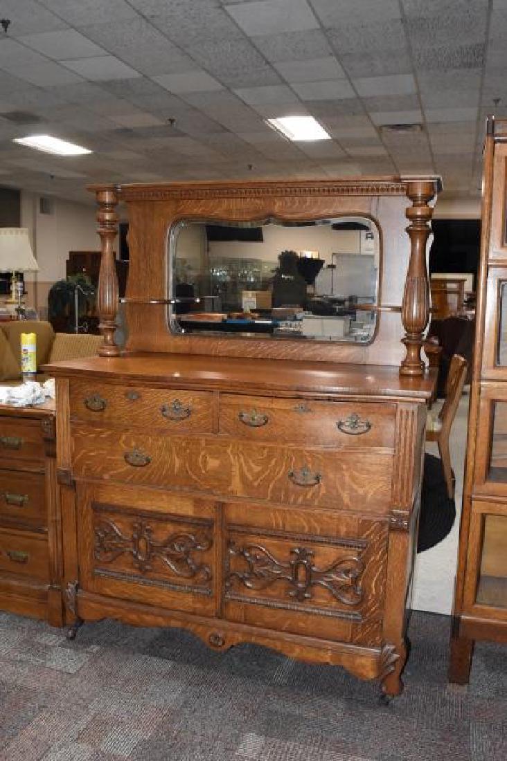 Tiger Oak Antique bar Buffet with Mirror (1 of 7)