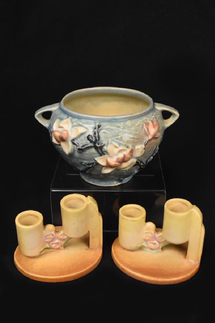 Roseville Candle Holders and Vase (1 of 7)