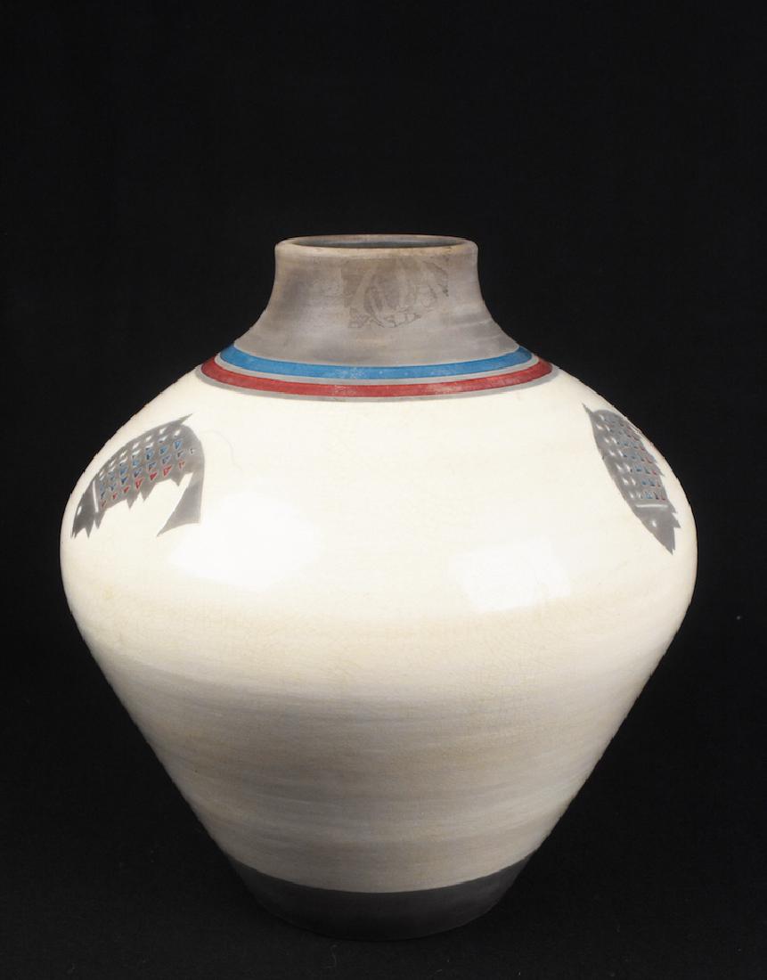 Large Tribal Raku Vase With Fish (1 of 6)