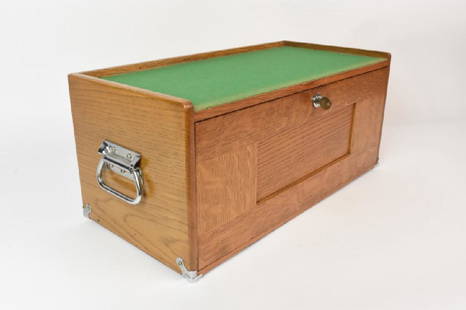 H. Gerstner & Sons Solid Oak Tool Chest: Handmade by H. Gerstner & Sons from Dayton, OH this solid Oak tool chest has a solid velvet lined top with a 1/2" ledge around the back and sides. The front then opens up to 5 various sized drawers. T