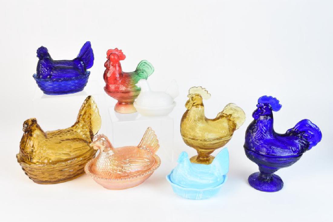 (7) Glass Nesting Hens/Chickens; (1) Fenton