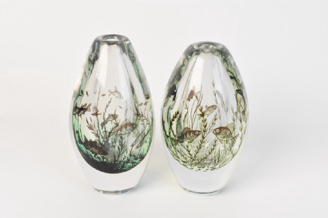 Pair of Glass Orrefors Fish Vases; signed (1 of 9)