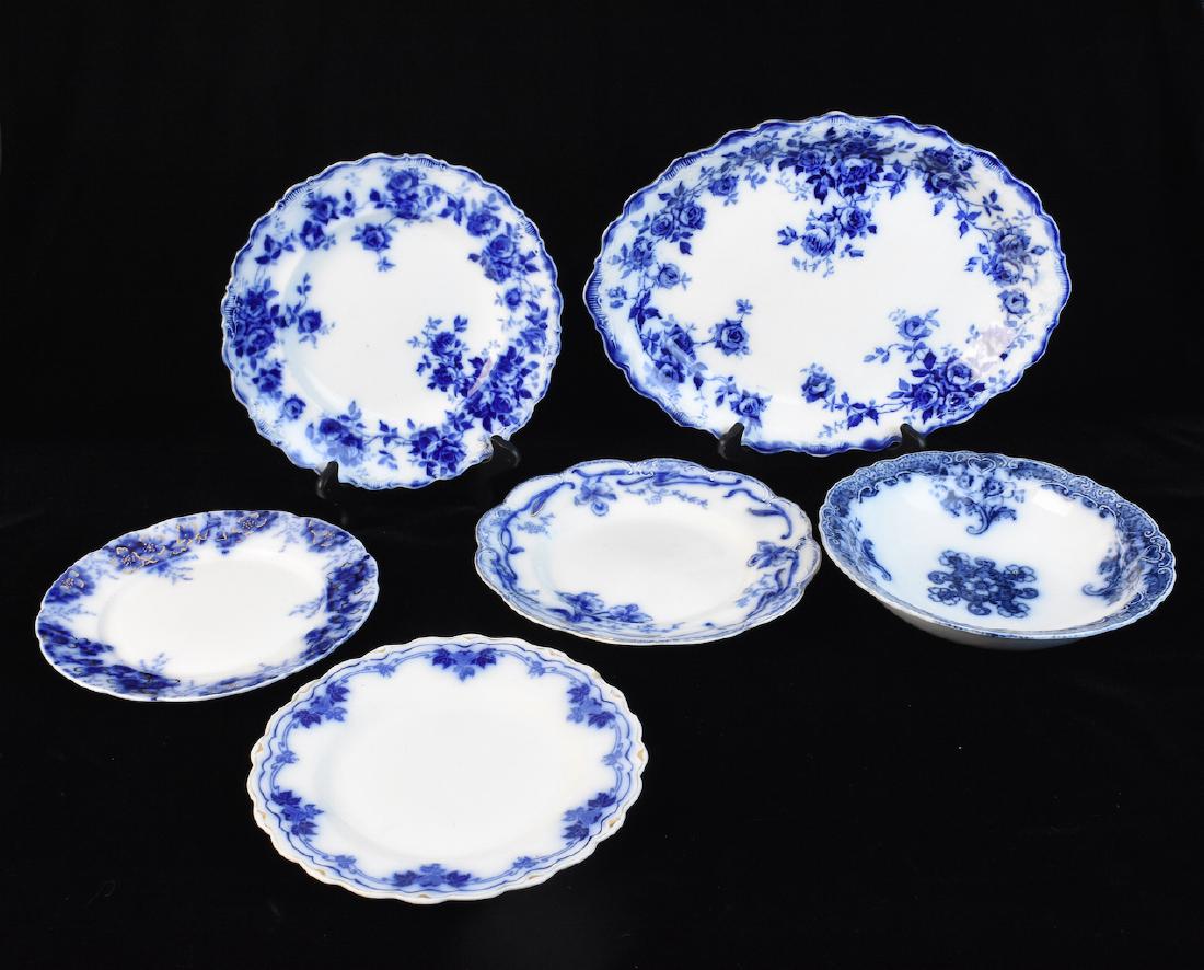 (6) Flow Blue Porcelain Serving Dishes/ Plates (1 of 10)