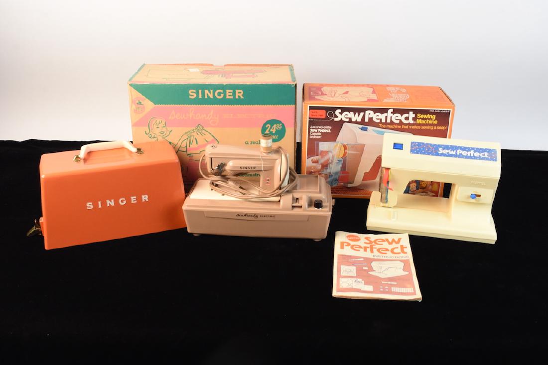 Mattel Sew Perfect & Singer Sewhandy; Kids: Vintage Kids sewing machines including the Sew Perfect by Mattel. It includes a pattern, original instructions and box. It has a real sewing needle in safety tested cassette. It is in good used condit