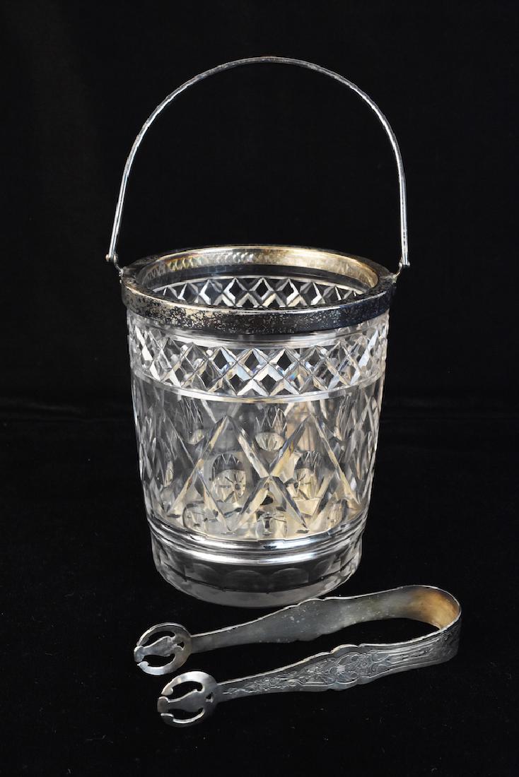 Cut Glass Ice Bucket W/ Silver Plated Rim (1 of 4)
