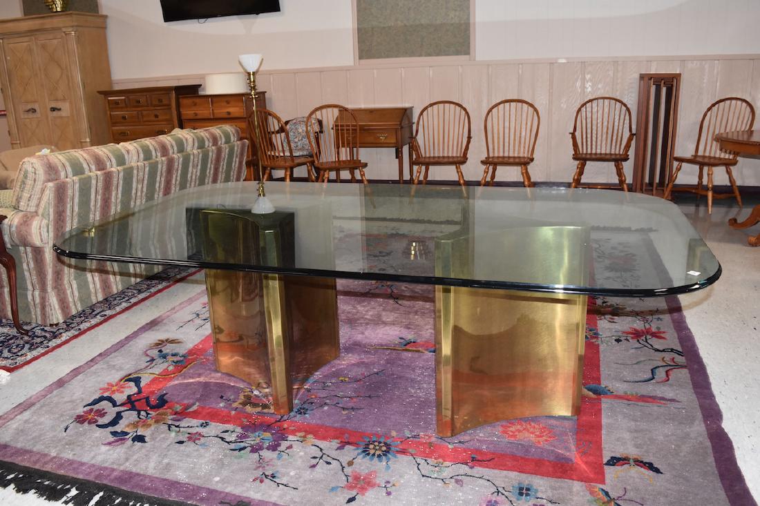 Baker Double Pedestal Glass Top Dining Table (1 of 4)