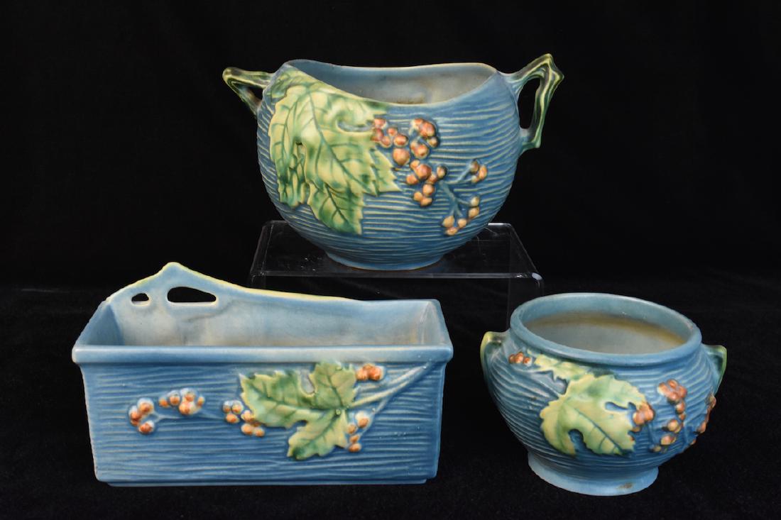 (3) Pieces Roseville Bushberry Pottery In Blue (1 of 10)