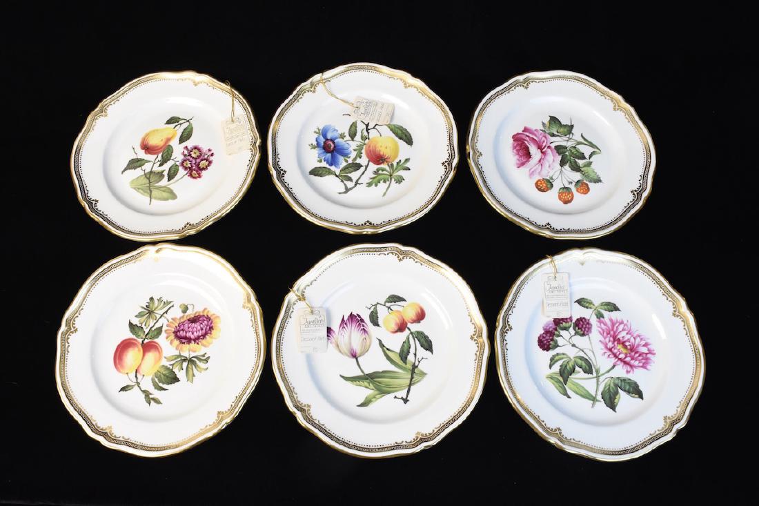 Spode Fruit & Flowers China Plate Series 1-6: This collection of fine bone china by Spode in England features a series of (6) plates each featuring fruits and flowers with a gilded rim. The designs are taken from an original in the Spode Museum d