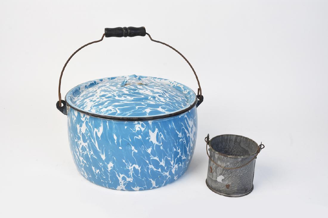 Blue & White Swirl Enamelware Pot & Bucket (1 of 7)