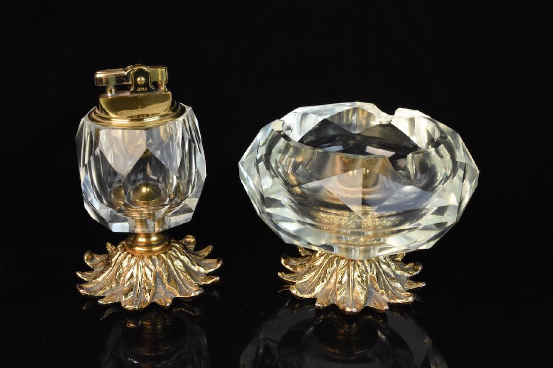 Vintage Glass Cigarette Lighter & Ashtray Set (1 of 3)