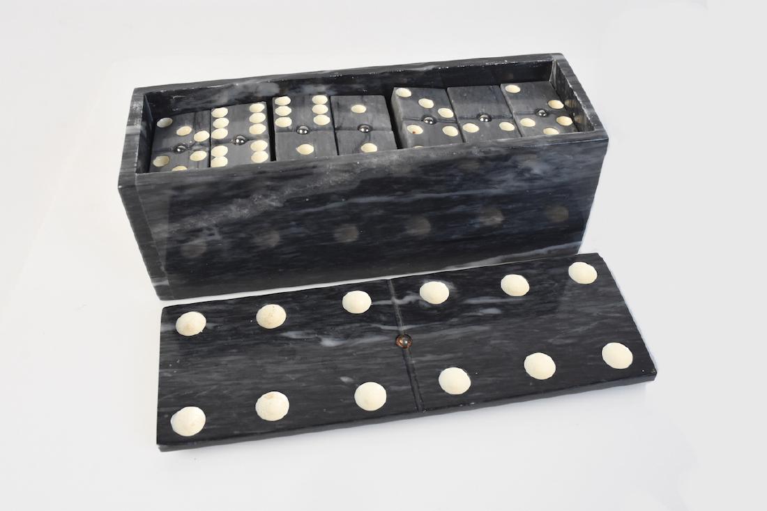 Marble Dominoes Set in Marble Lidded Box (1 of 3)