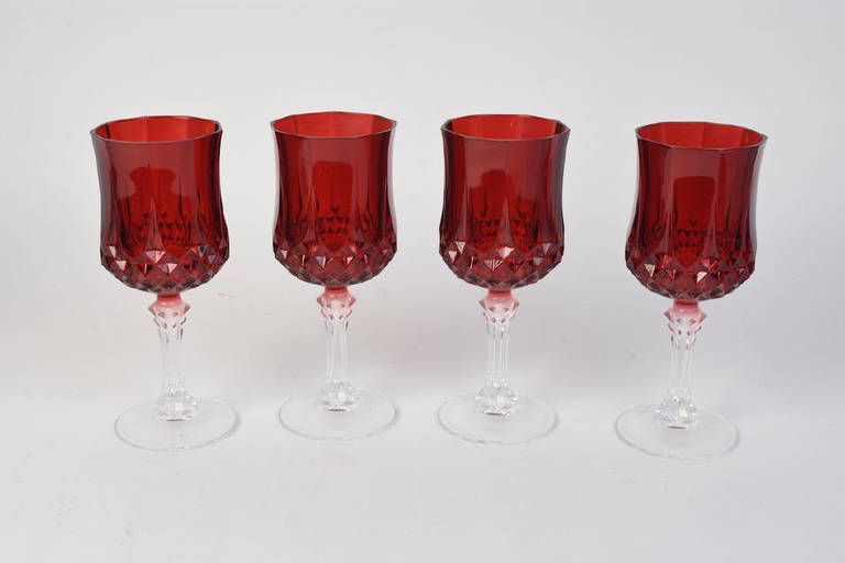 (4) Ruby Red Longchamp Crystal Goblets