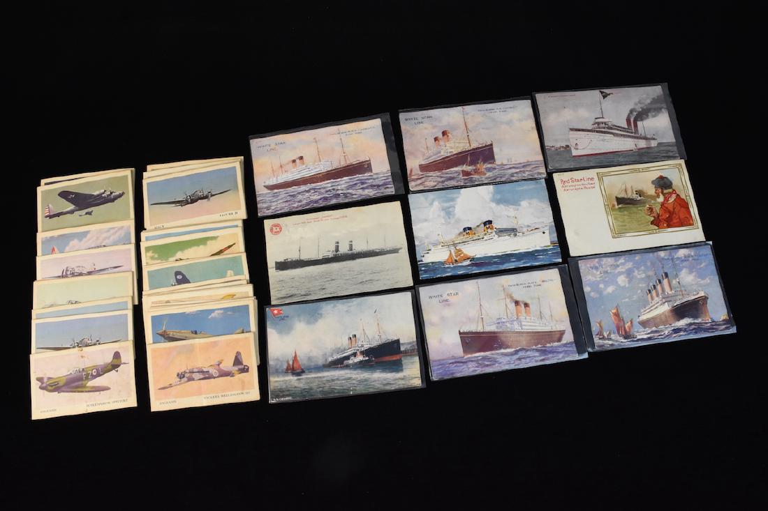 (9) Vint. Ship Postcards & Airplane Trading Cards (1 of 6)