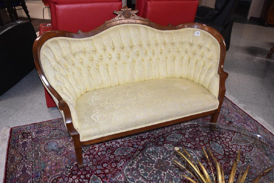 Antique Tufted Yellow Settee (1 of 4)