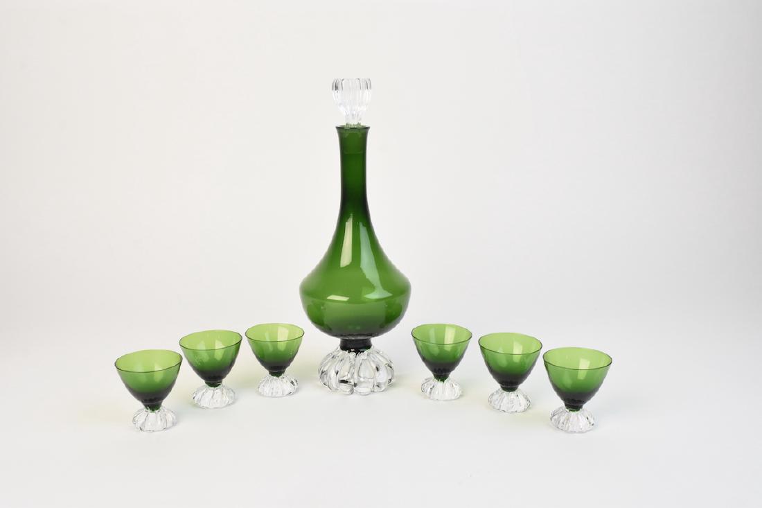 Vintage Green Glass Decanter With Cordials (1 of 6)